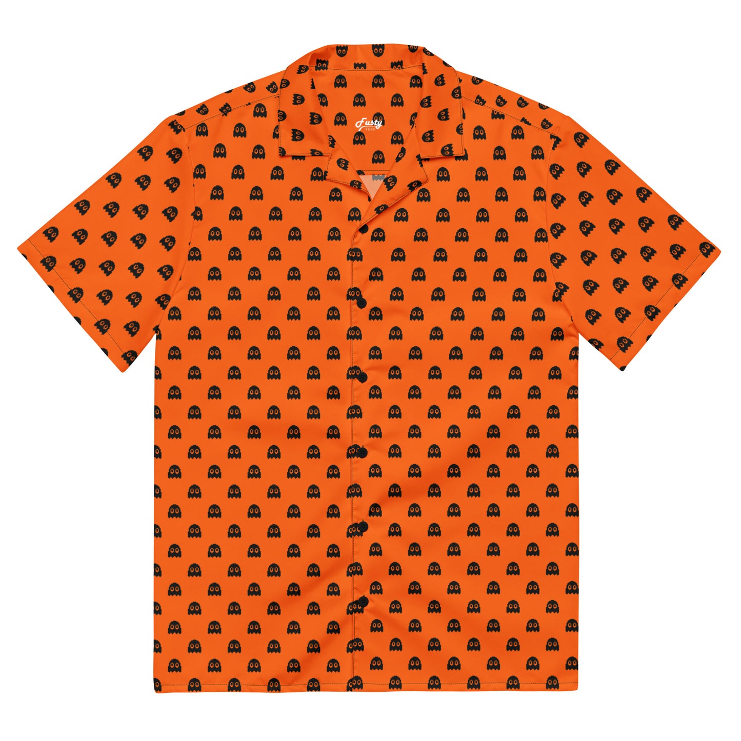 Halloween Pixel Ghosts Unisex Button Shirt - Orange