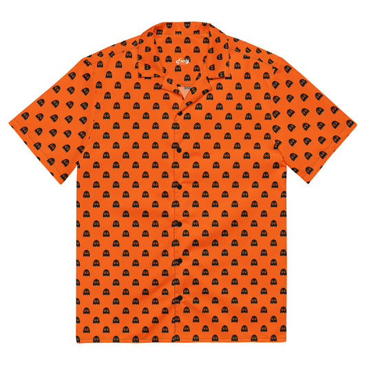 Halloween Pixel Ghosts Unisex Button Shirt - Orange