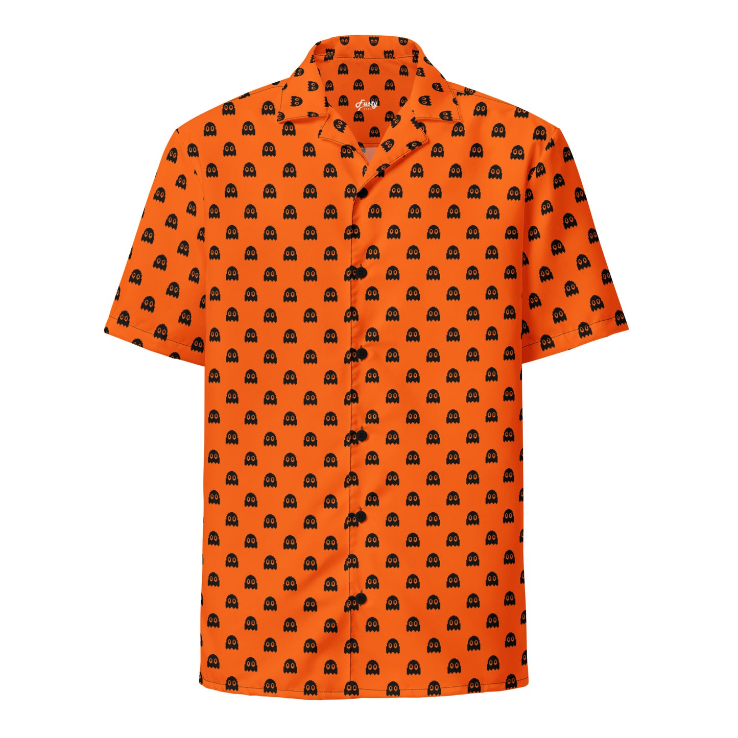 Halloween Pixel Ghosts Unisex Button Shirt - Orange