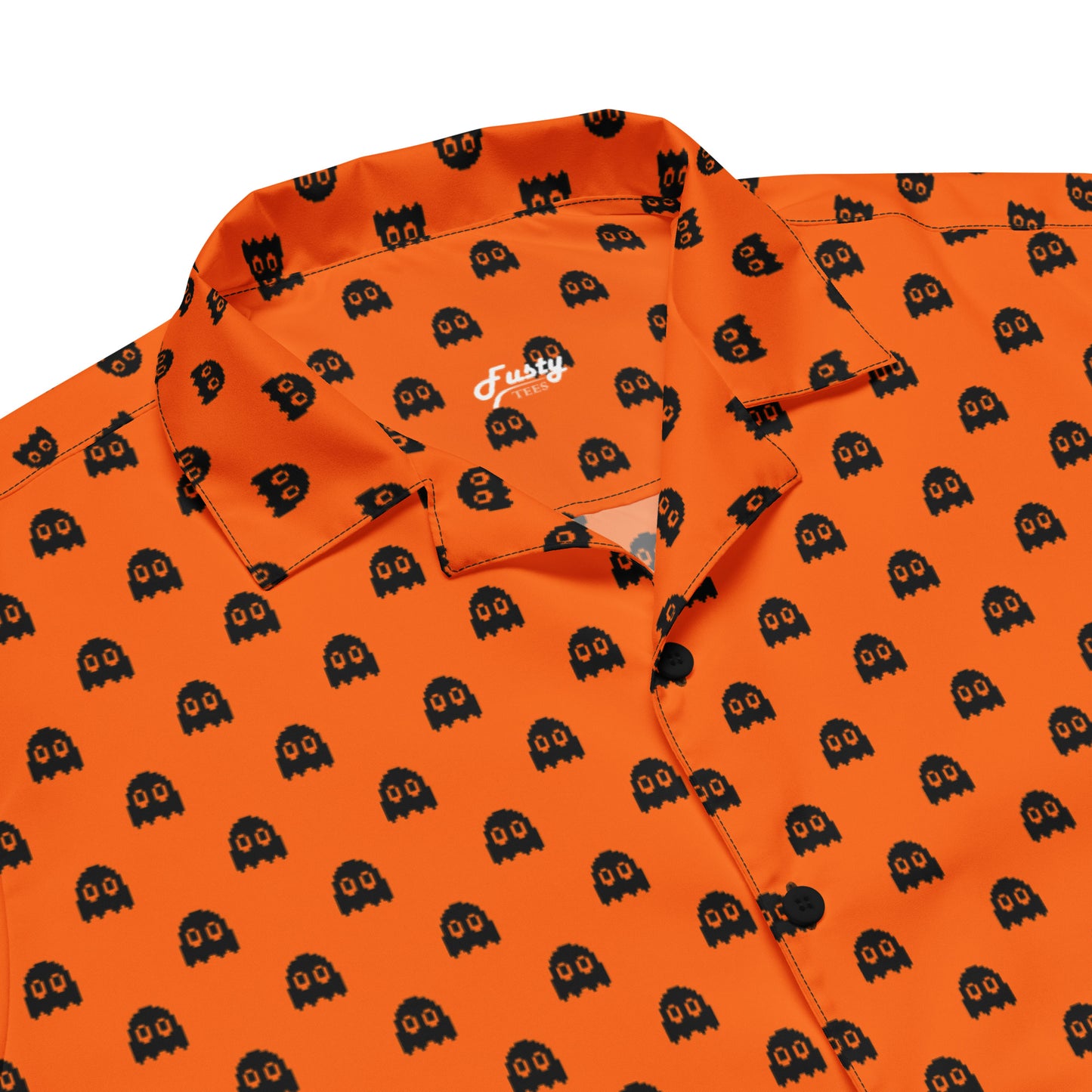 Halloween Pixel Ghosts Unisex Button Shirt - Orange